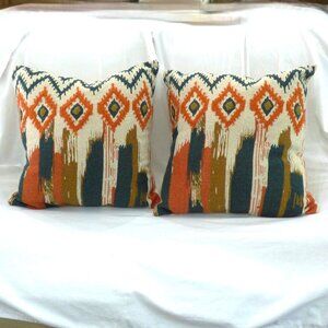 Pair of Rizzy Home 20” x 20” Boho Ikat Square Indoor Throw Pillows